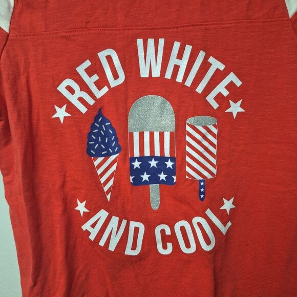 Red White Cool Tee Shirt Girls 16 Fourth of July Independence Day Popsicle Stars - Picture 3 of 6